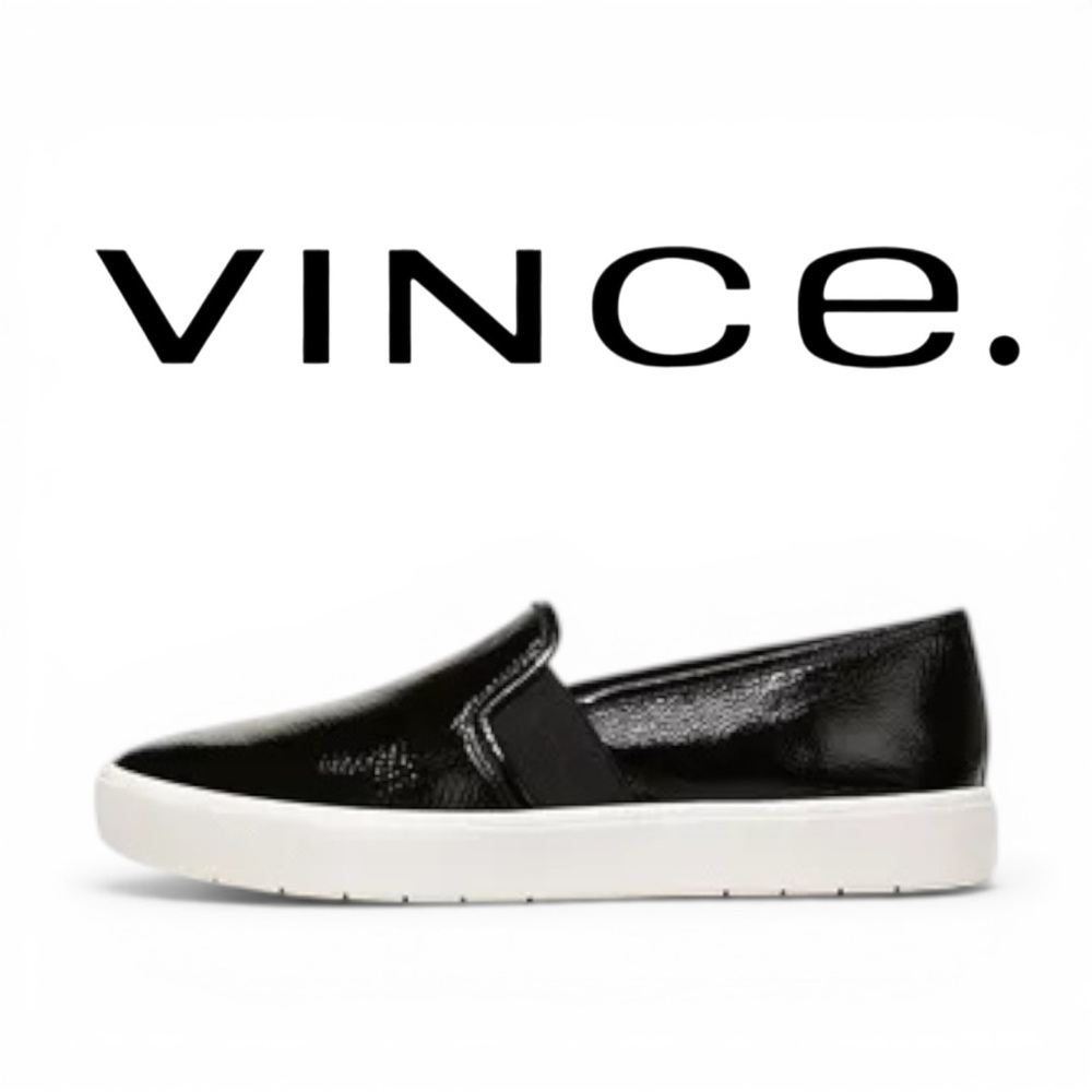 Vince Blair Patent Leather Sneakers Women Slip On Black Size 7.5 NWT